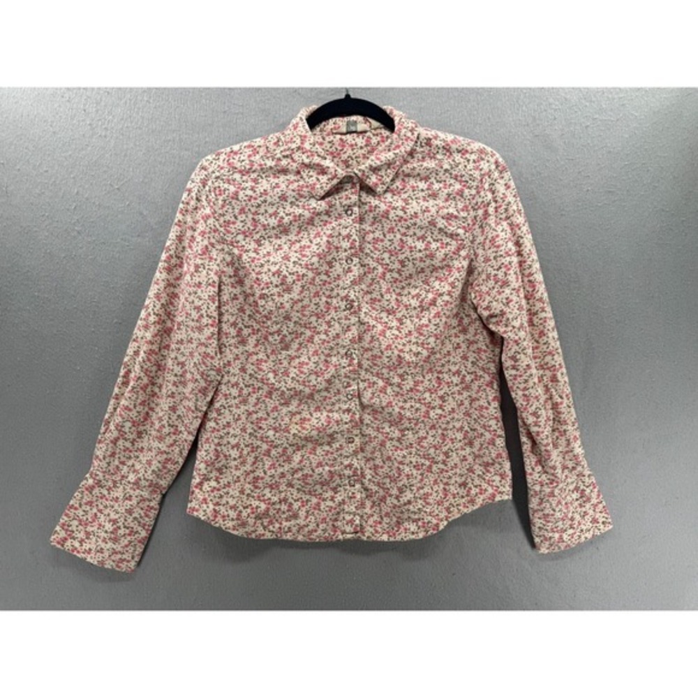 Vtg J.Jill Shirt Womens S Corduroy Snap Up Ditsy Print Cottagecore Soft Utility